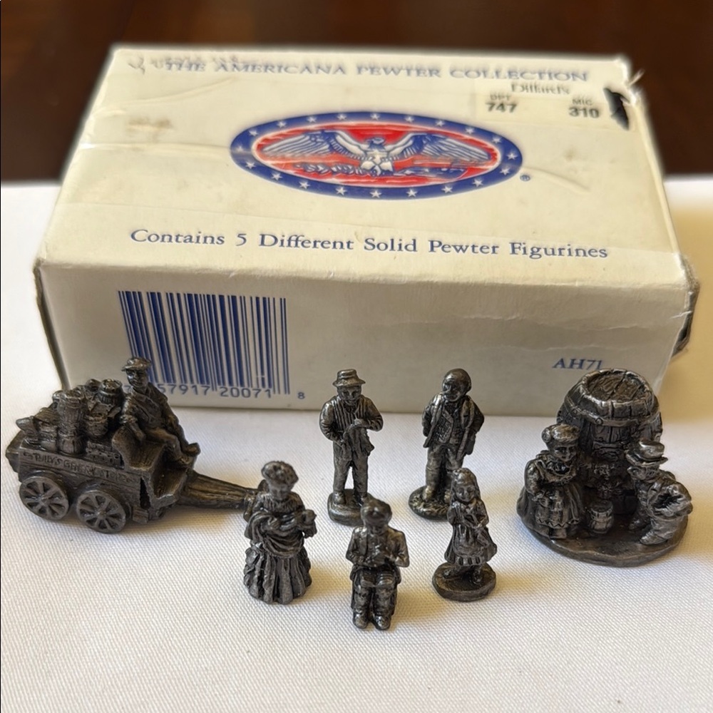 Vintage Figurine Set of 7 Americana Pewter Collection